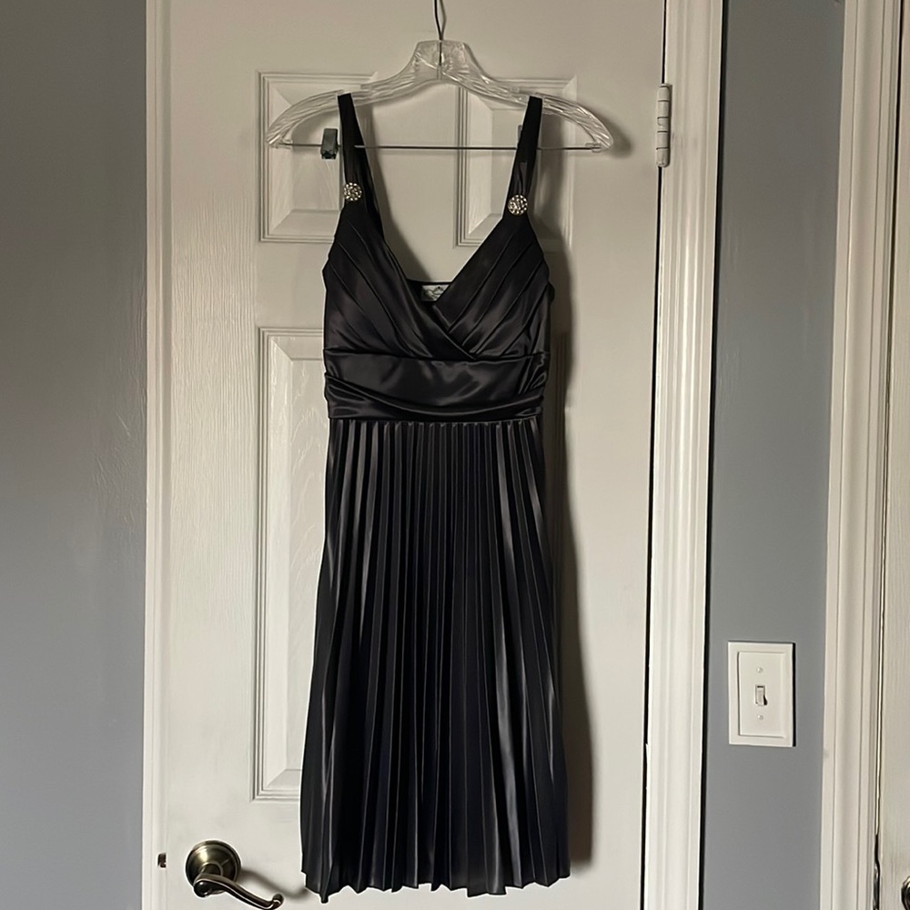 Trixxi silver pleated cocktail dress with embellishment on straps